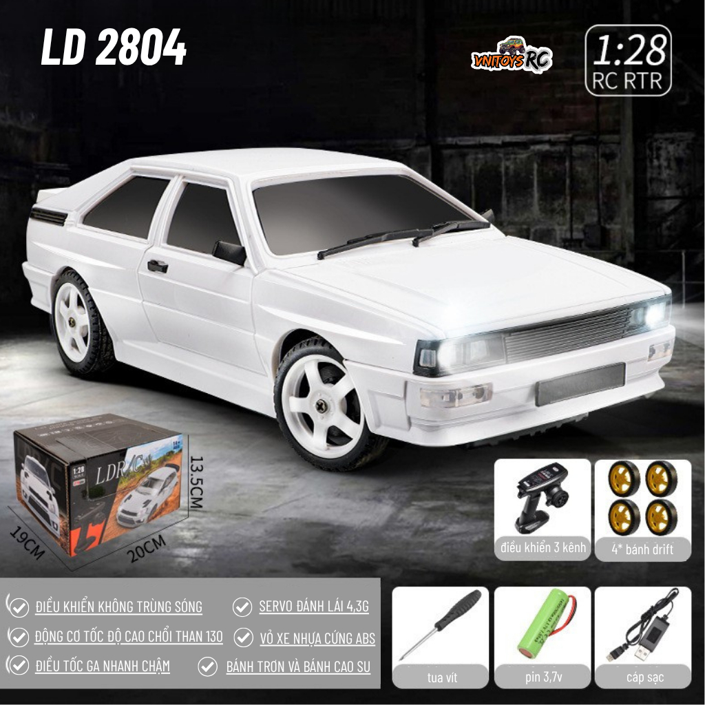 Xe Drift Điều Khiển VNITOYS-LD2802 / LD2803 / LD2804 4WD Tỷ Lệ 1:28 – Servo 4.3G, Đèn LED, 2.4GHz, P