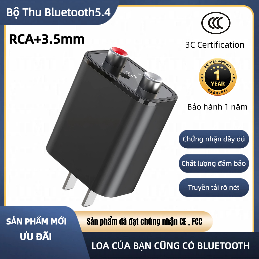 W35C Bộ thu Bluetooth 5.4 âm thanh nổi HiFi phù hợp với loa và bộ khuếch đại bao gồm cáp âm thanh AUX 3.5mm và RCA