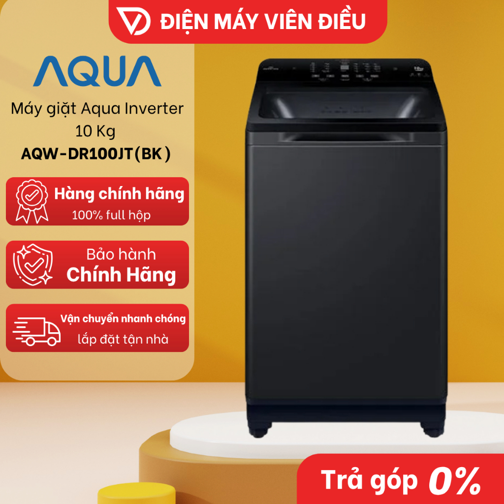 [FREESHIP NGHỆ AN] Máy giặt Aqua Inverter 10Kg AQW-DR100JT(BK) – Giặt sạch sâu, tiết kiệm điện