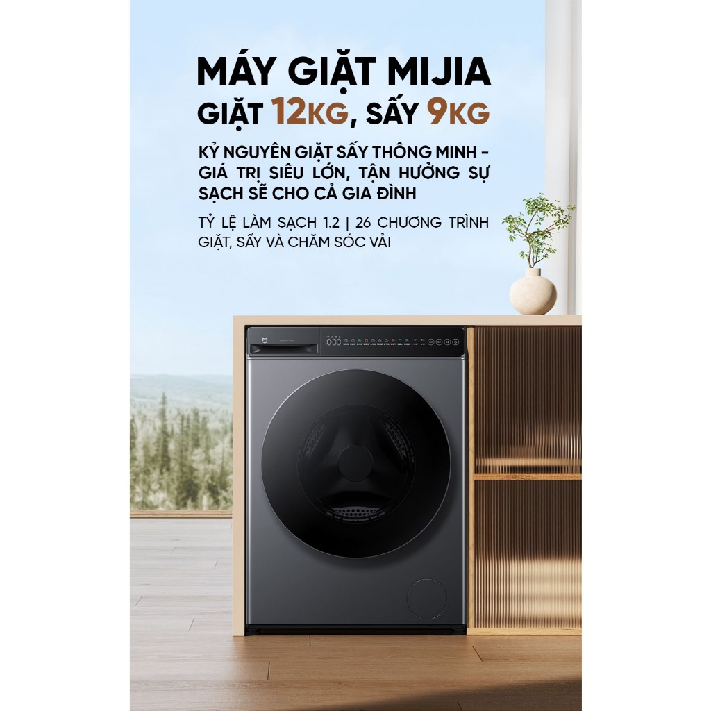 Máy giặt sấy Xiaomi Mijia MJ101 2026 Giặt 12kg, sấy 9kg – Sấy nhanh hơn, công nghệ sấy không cần nướ