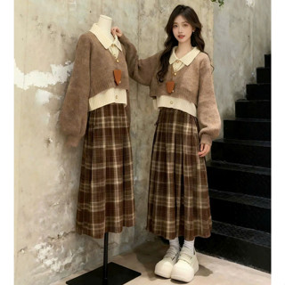  Set 3 Chi Tiết Áo Len Dài Tay Kèm Chân Váy Dài Sọc Bánh Bèo MELLYSTORE  Cao Cấp Đẹp Quyến Rũ ,Sang Trọng - Đầm Thiết Kế 