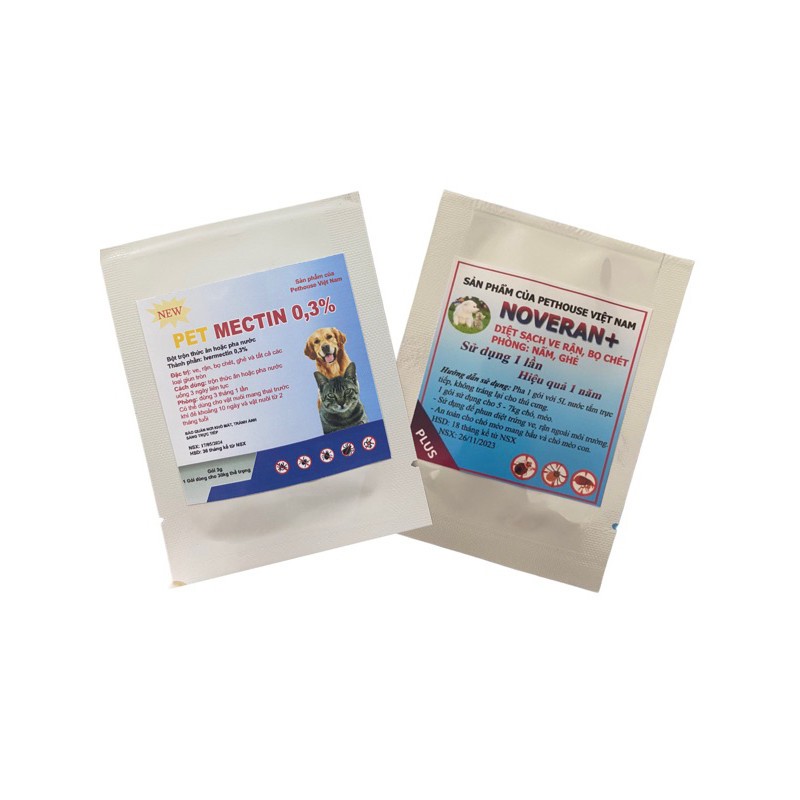 (Mua 5 tặng 1) Combo Tắm NOVERAN (15kg) và trộn Pet diệt ve,rận, phòng nấm ghẻ chó mèo hiệu quả đến 
