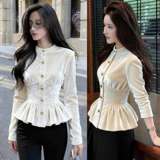  Áo Nhung Dài tay Cách Điệu Cổ Lọ Đính Cúc Đồng MELLYSTORE  Bánh Bèo Cao Cấp Đẹp Quyến Rũ ,Sang Trọng 