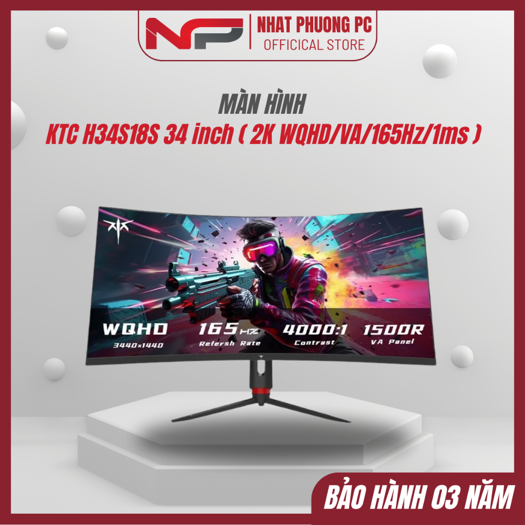 Màn hình Cong KTC H34S18S 34 inch ( 2K WQHD/VA/165Hz/1ms ) - Hàng Chính Hãng