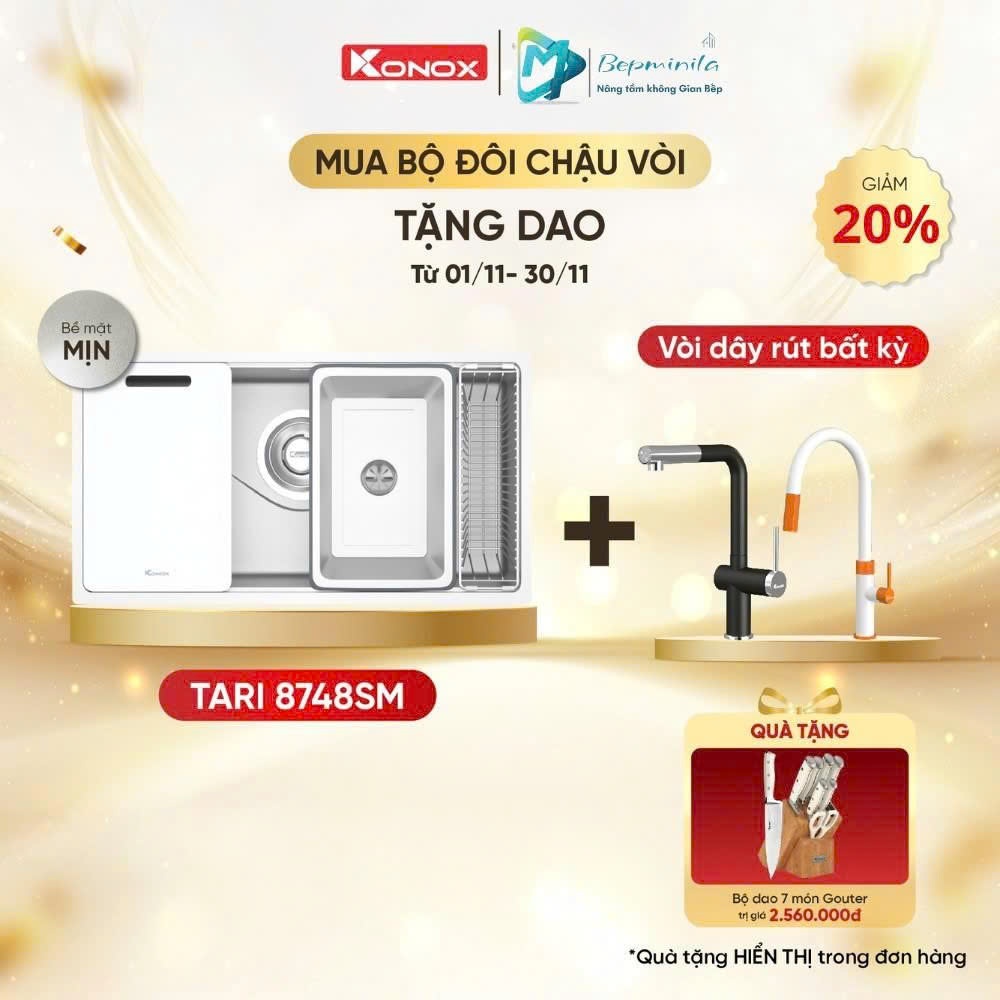 Chậu rửa bát 1 hố konox chính hãng - Tari 8748SM ( Bề mặt mịn )