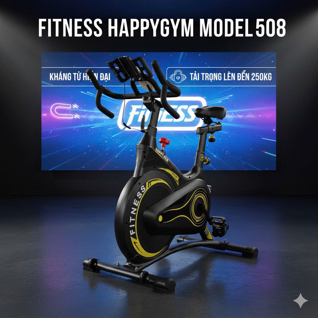 Xe đạp tập thể dục FITNESS GH_508, KHÁNG TỪ siêu êm {Cảm biến nhịp tim, có kệ để Ipad/đt, Yên xe siê