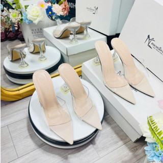 Giày cao gót  guốc mũi nhọn quai trong mềm gót ly mika trong cao 7/9 phân Mã L29( 12)