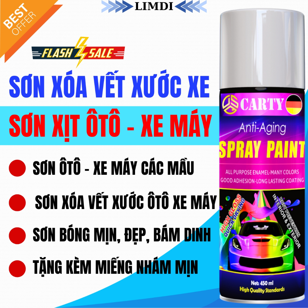 Sơn Xe Ô tô - Sơn Xịt Ô tô - Sơn Xóa Vết Xước Ô tô, Xe Máy Cao Cấp Bám Dính Tốt Siêu Bóng Mịn Đẹp