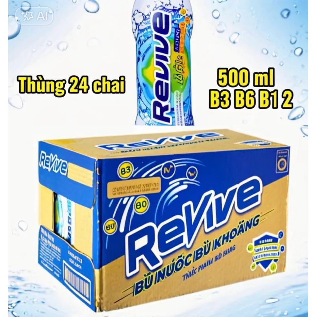 Thùng 24 chai nước bù khoáng Revive 500ml bổ sung muối khoáng vitamin B3 B6 B12 giải khát nhanh chón
