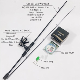  Combo Cần Câu Lure Sói Đen Máy Đứng Deukio AC Carbon Siêu Nhẹ Bắt Cá Hiệu Quả Đi Câu Fishing Giá Rẻ 
