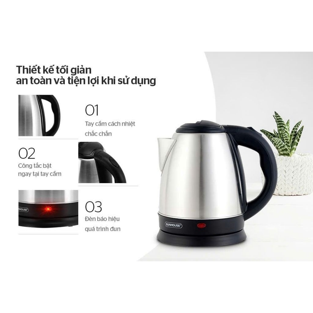 Ấm siêu tốc Sunhouse 1.5 lít SHD1057 - Tiết kiệm điện năng, an toàn khi sử dụng