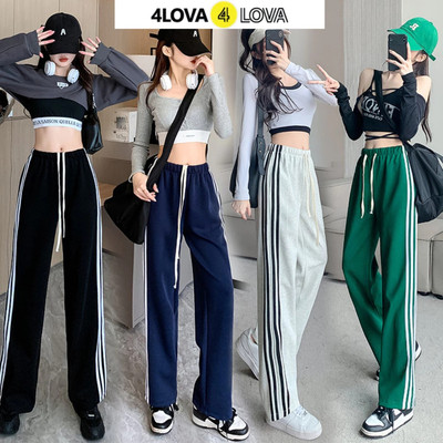 4LOVA STREET PANTS – Quần Thể Thao Nữ Ống Suông 3 Sọc Form Rộng Cạp Chun Dây Rút