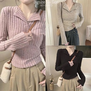  Áo Thun Nữ Tay Dải Phối Cổ V Vải Len Qc Mềm Mịn Cao Cấp Thanh Lịch Bigsize 45–90kg Béo Xinh Shop - A.1622 