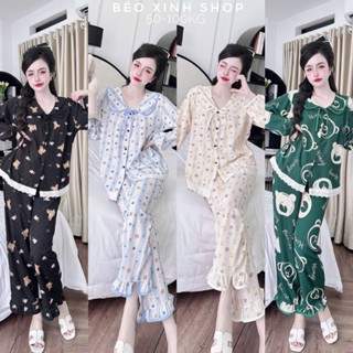  Đồ Bộ - Đồ Ngủ Tay Dài Quần Dài Vải Lụa Phối Ren Tiểu Thư Cao Cấp Thanh Lịch Pijama Bigsize 50-100kg - A.5648 