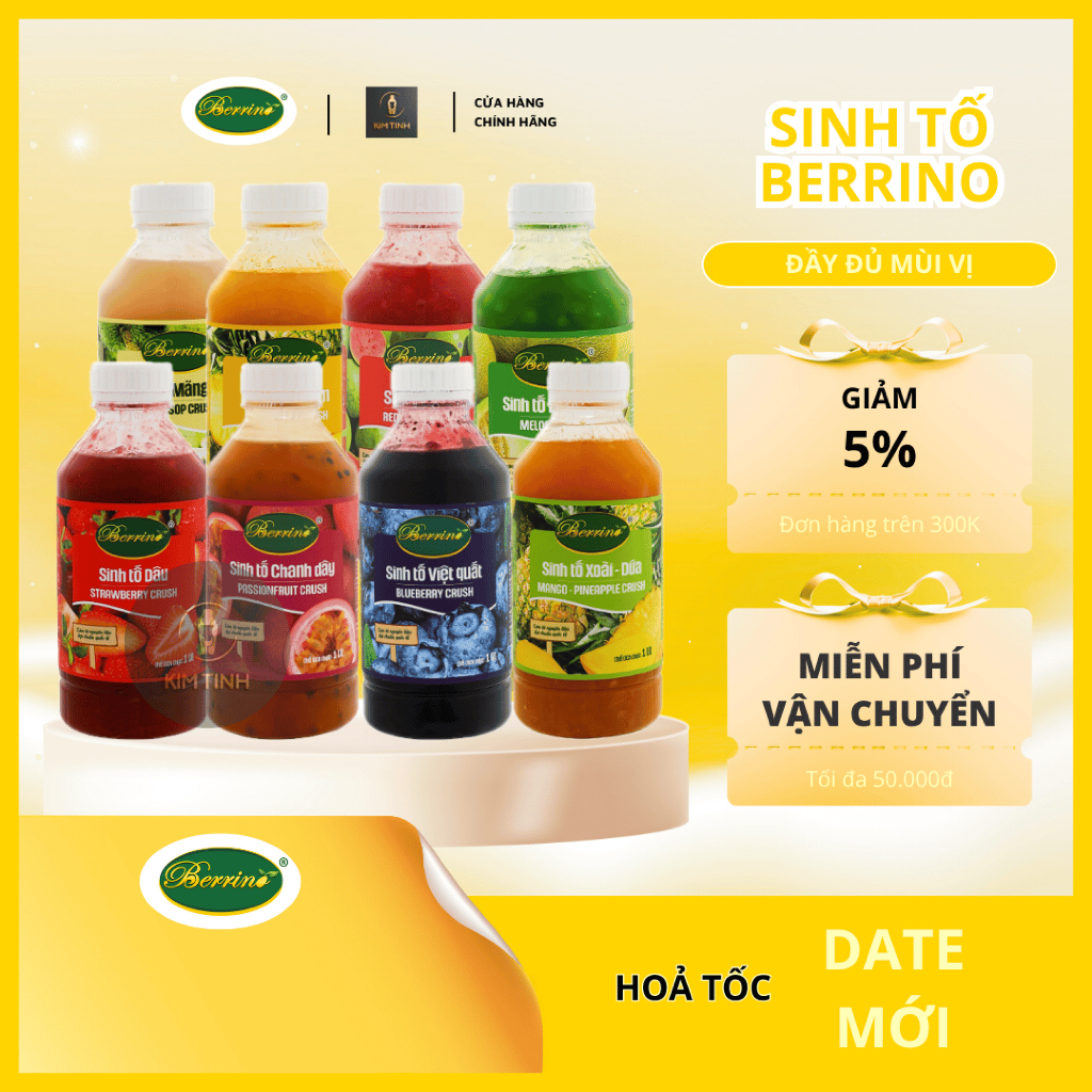 Sinh Tố Berrino Đầy Đủ Mùi Vị 1L [Chính Hãng] | Mứt Berrino | Puree Berrino [Date Mới]