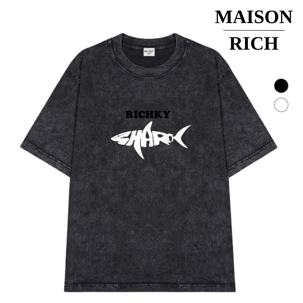 Áo Thun Wash Richky Premium Tee Cá Mập Trắng White Shark