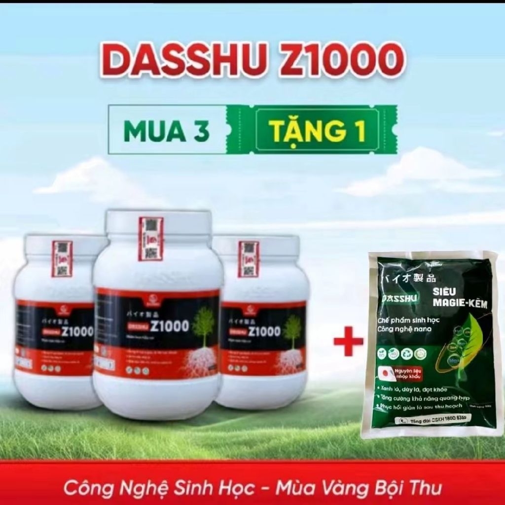 Combo 3 hũ Dasshu Z1000 (hũ 1kg) tặng 1 gói siêu magie kẽm 500g. giúp cây bung rễ mạnh, đi đọt nhanh