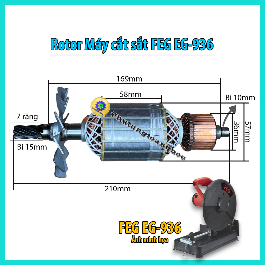 Rotor Máy Cắt Sắt ( 355mm ) FEG 936, EG-936 Hoặc Các Máy Trung Quốc Nhái FEG EG-936 Cùng Thông Số