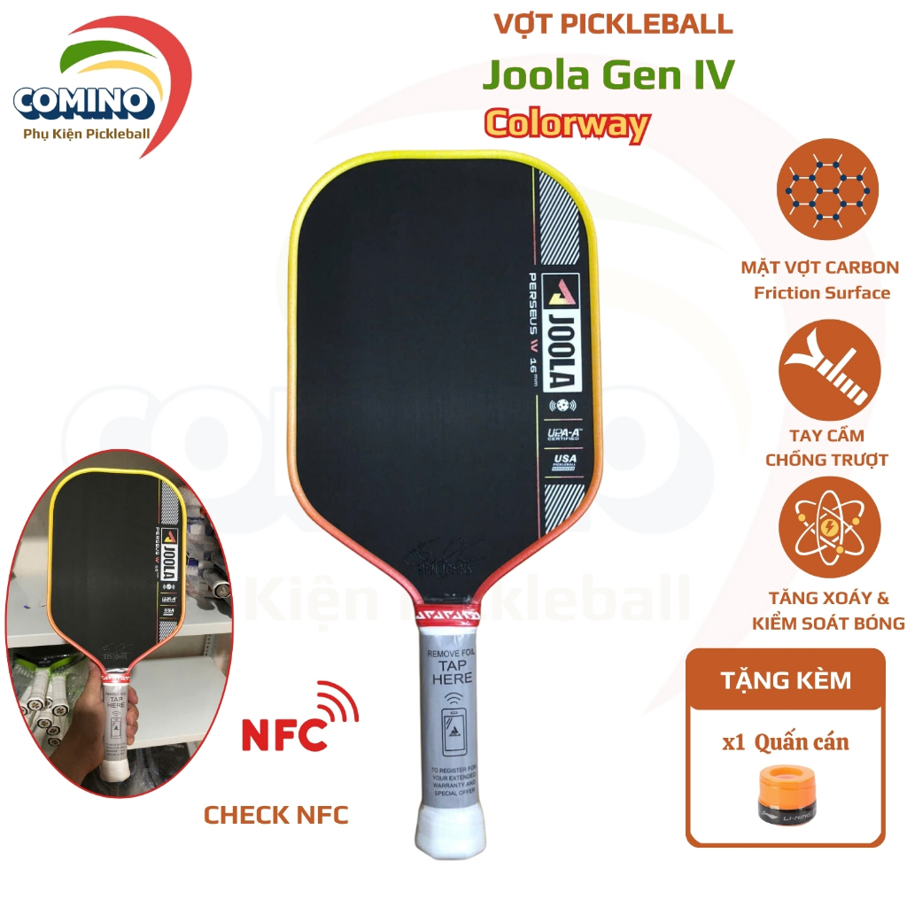 Vợt pickleball Joola Pro IV colorway (DTC), Joola Gen 4 Limited, mặt vợt carbon 16mm ,viền cam vàng
