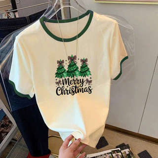  Áo thun nữ in hình NOEL tay ngắn menina_studio áo thun nữ viền cổ Cotton in hình giáng sinh 2025 