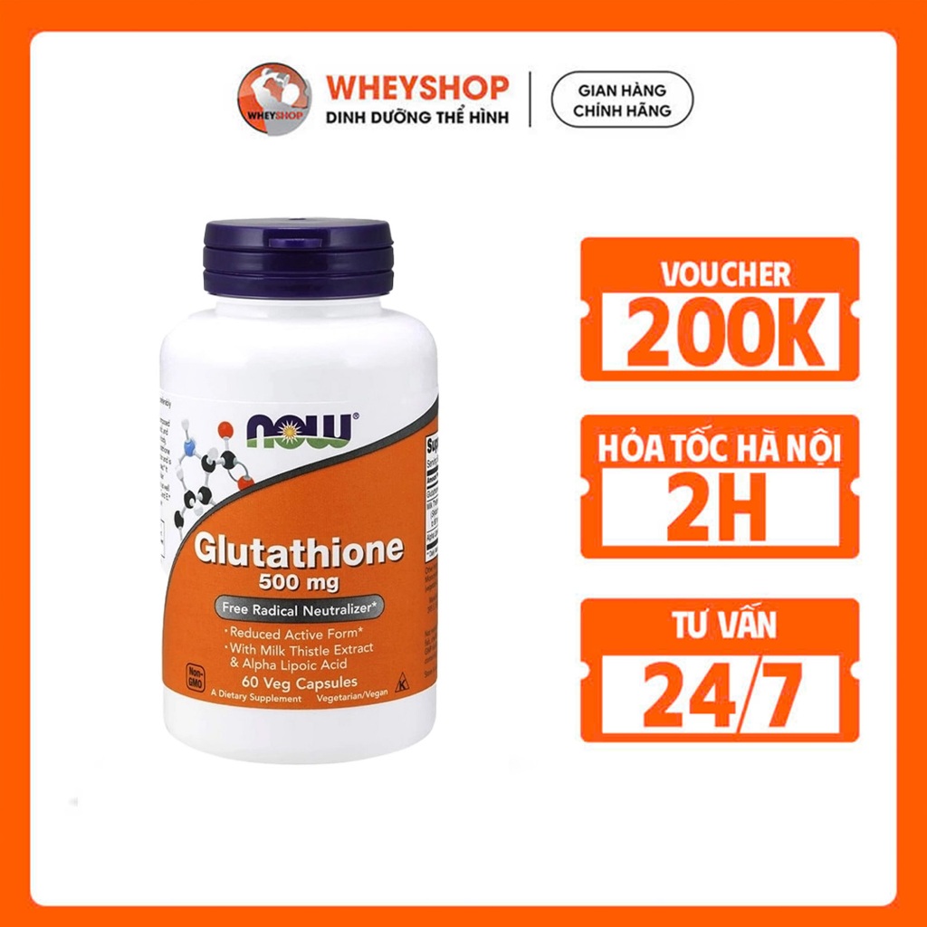 Viên uống hỗ trợ sức khỏe Now Glutathione 500mg - WHEYSHOP HANOI