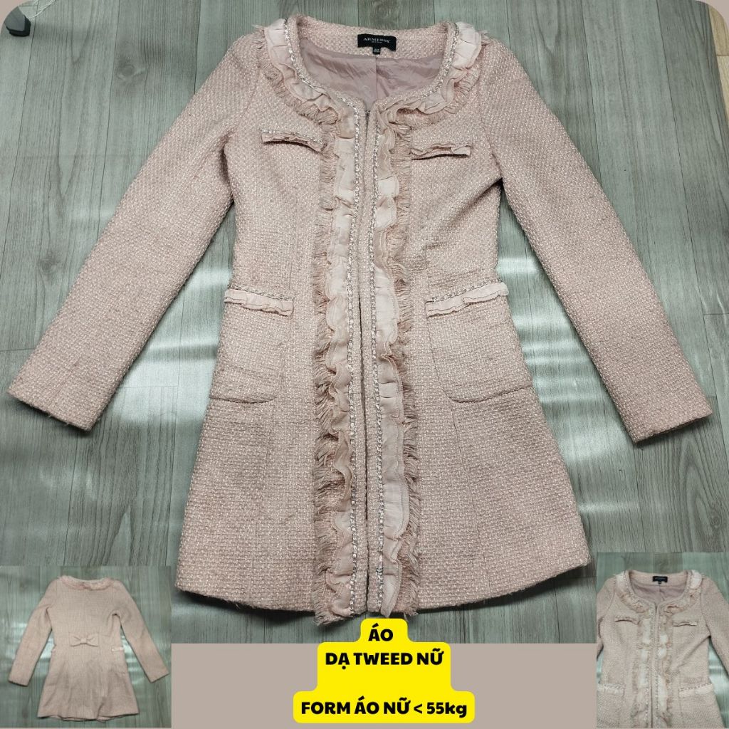 ÁO DẠ TWEED NỮ 2ND  MÀU HỒNG ÁNH DẠ DÁNG DÀI