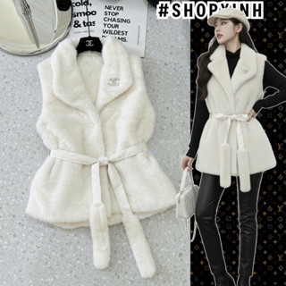  Áo gile lông nữ cao cấp – lông chồn thật nhập khẩu nguyên tấm phối len cashmere dệt sang trọng dáng ngắn thời thượng m 