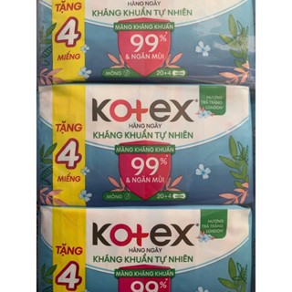   20+4 Miếng - Loại Nhỏ 15cm Không Cánh  - Combo 8 Gói Băng Vệ Sinh Kotex Hàng Ngày Kháng Khuẩn 20 miếng 