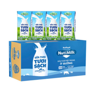 Thùng 48 Hộp Sữa Tươi Tươi Sạch NutiMilk Ít Đường 110ml
