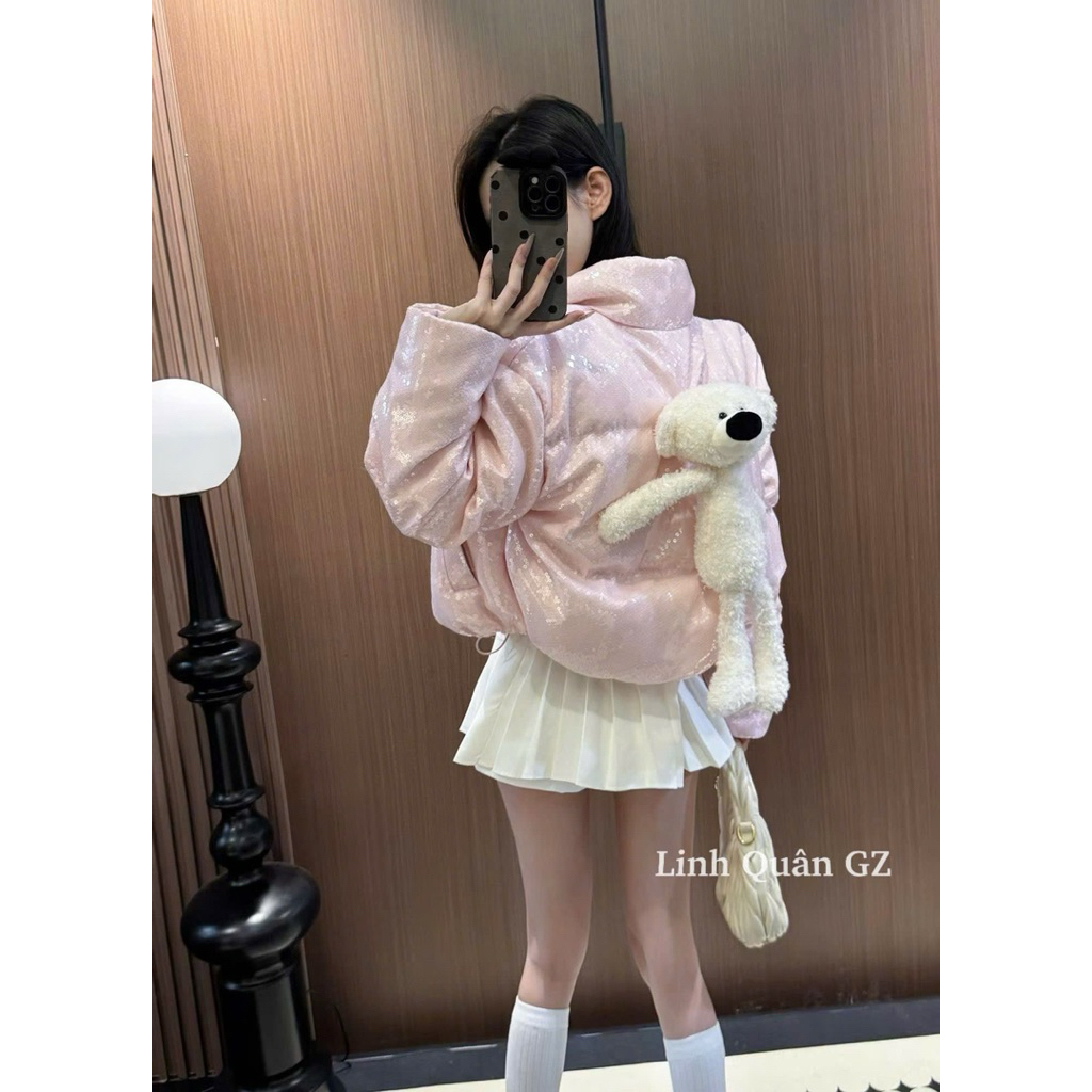 Áo khoác phao kim sa 13DMZ đính gấu bông