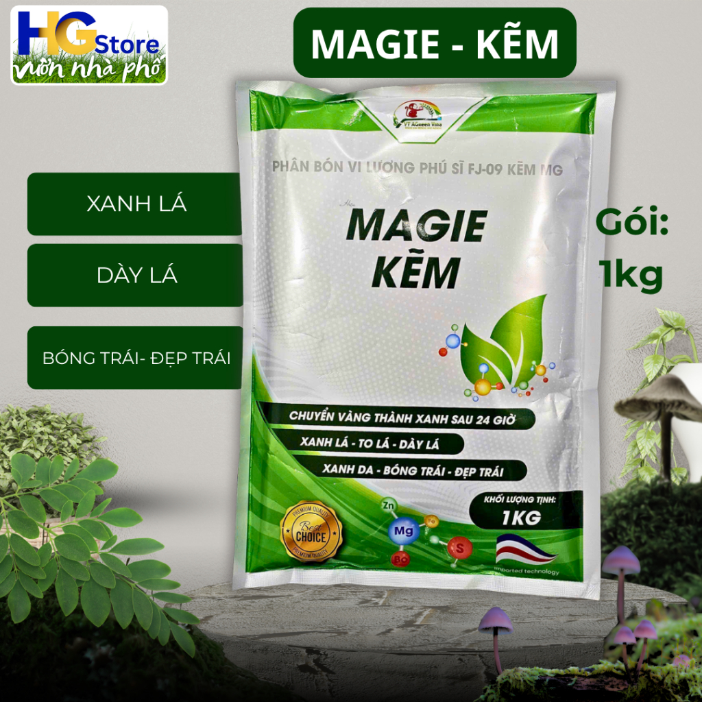 Magie Kẽm (1kg)-Chuyển vàng thành xanh sau 24h. Xanh lá - to lá - dày lá, xanh trái - xanh da