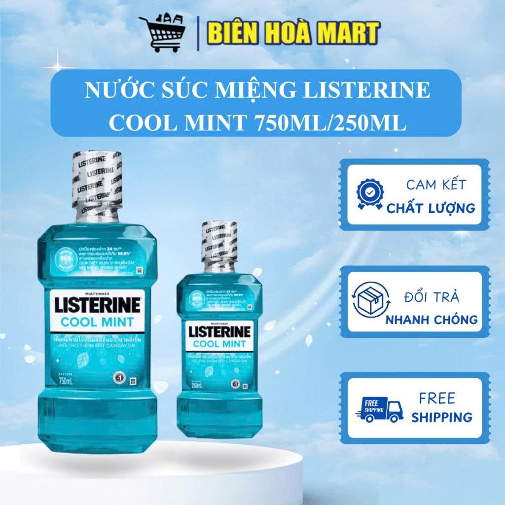Nước súc miệng, nước súc miệng thơm miệng Listerine Cool Mint mát lạnh 750ml/250ml