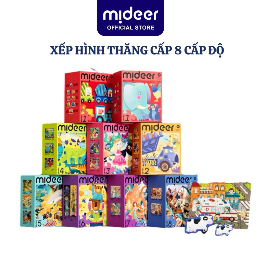 Xếp Hình Cho Bé MIDEER PUZZLE LEVEL UP Xếp Hình Thăng Cấp 8 Cấp Độ Đồ Chơi Trí Tuệ Lắp Ghép Tranh Ch