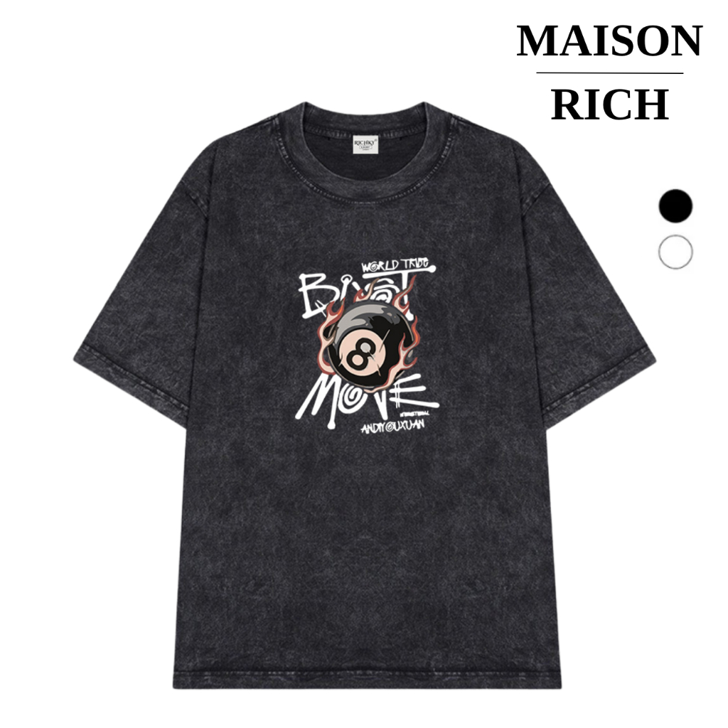 Áo Thun Wash Richky Premium Tee Bi A Lửa 8Ball Flames