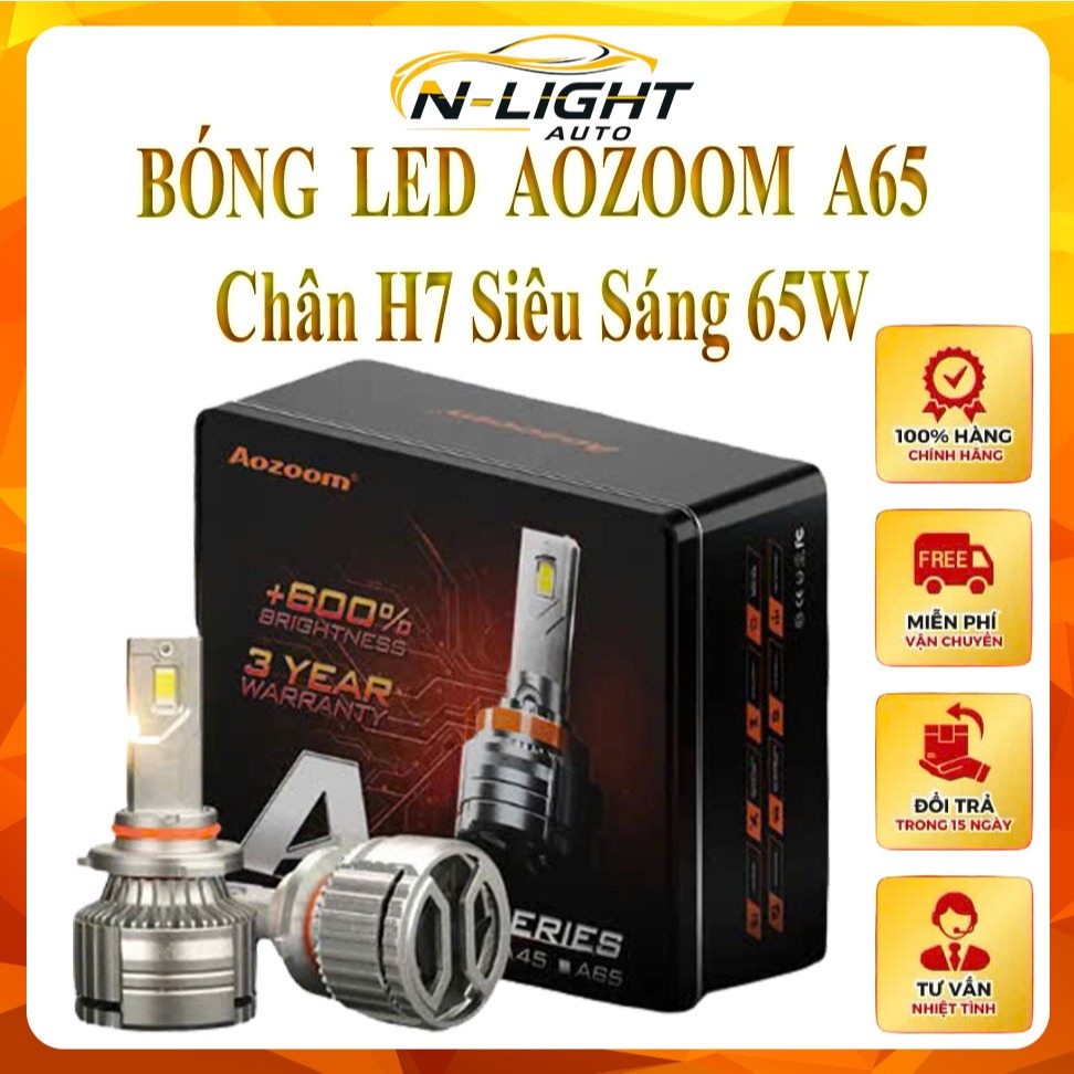 Bóng LED Aozoom A65 - Chân H7- 65W -Sáng Vượt Bậc - Tản Nhiệt Tối Ưu- Dễ Dàng Lắp Đặt
