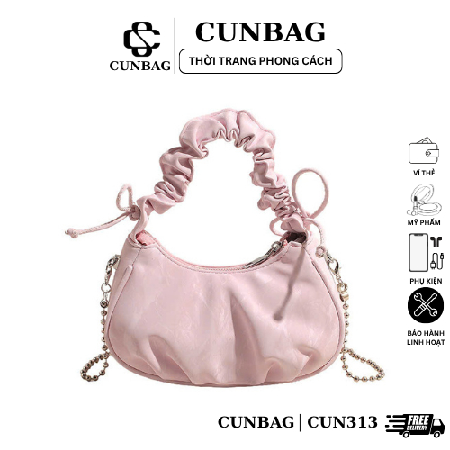 (Tặng Móc Gấu Trúc) Túi Xách Nữ Bèo Quai Rúm Đeo Chéo Đeo Vai Dễ Thương CUN313