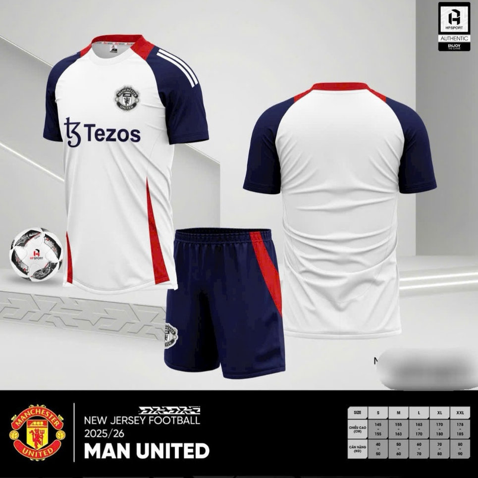Đồ đá banh, đồ bóng đá CLB MU Thun Mè HP 2025-2026, Vải thoáng mát co dãn tốt.