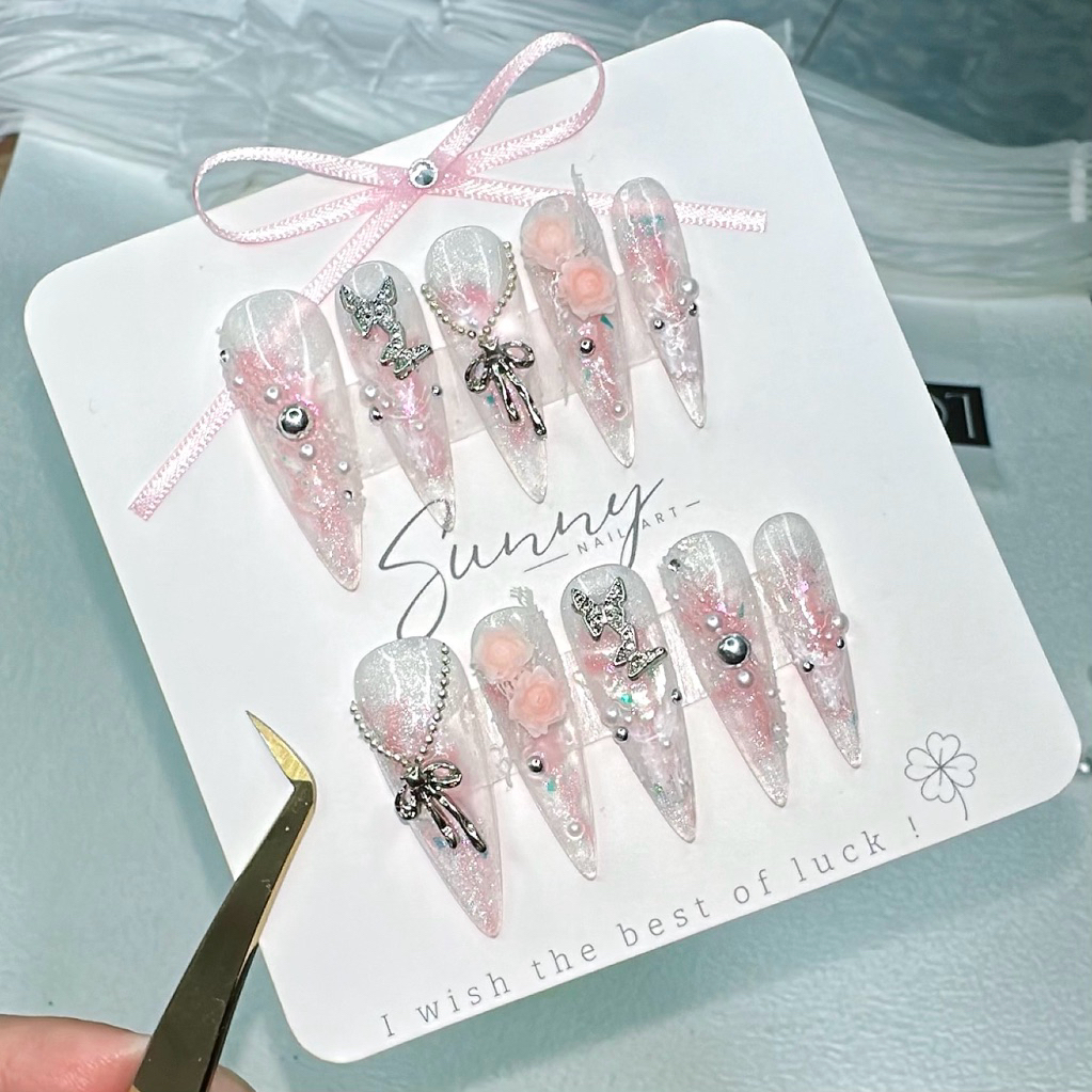 [N41] Nail box thiết kế loang mắt mèo charm nơ