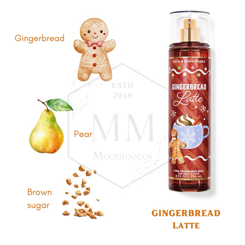 [Moomoocos] Gingerbread Latte - Xịt thơm toàn thân Bath & Body Works Body Mist gel tắm