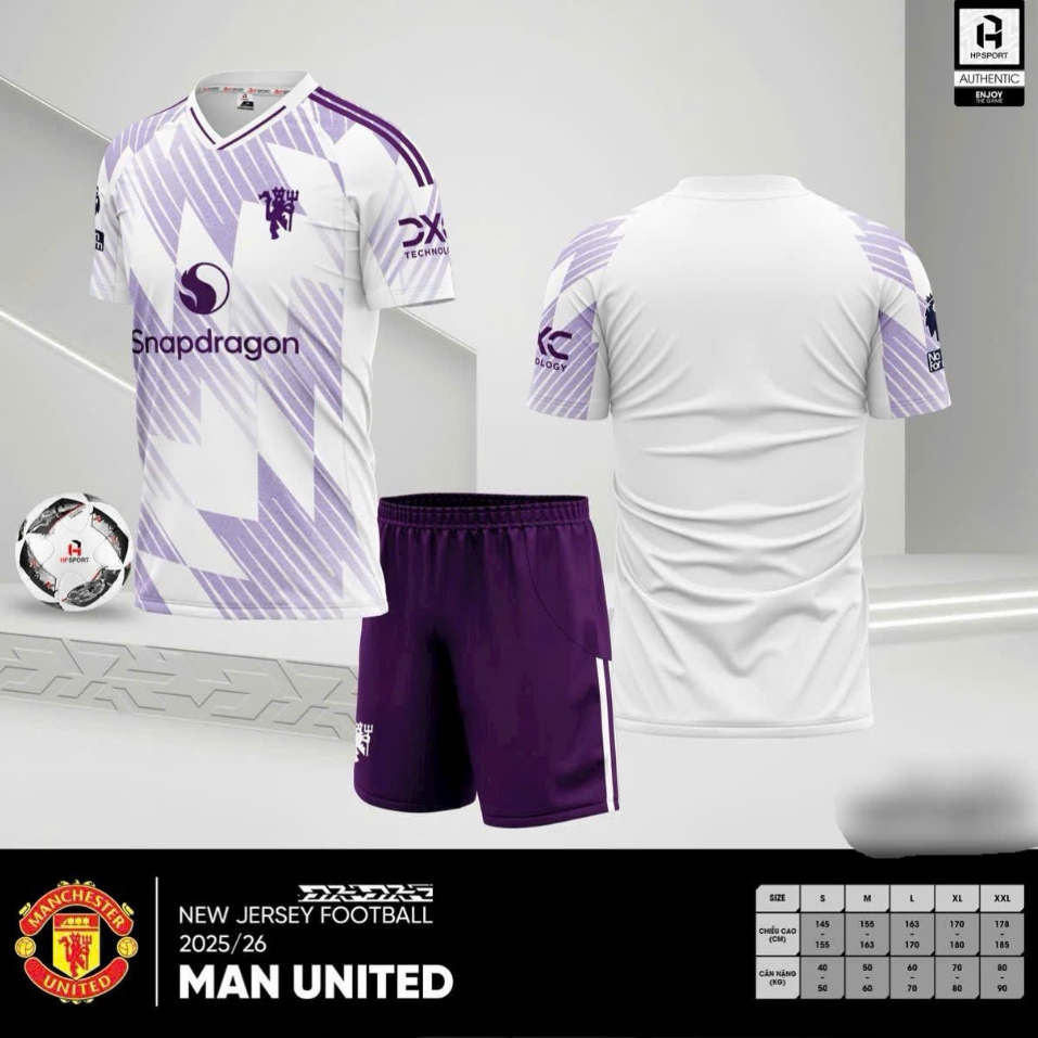 Bộ đồ bóng đá CLB Mu, đồ đá banh CLB Mu 2025-2026, Vải thun mè thoáng mát co dãn tốt.