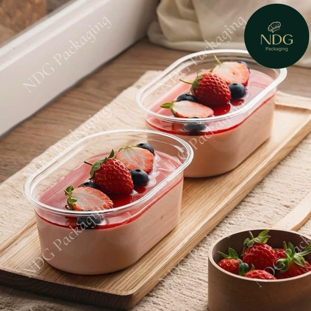 Set 50-100 Hộp nhựa oval đựng bánh lạnh, rau câu, bánh kem - Hộp oval đựng tiramisu, mousse XY150G