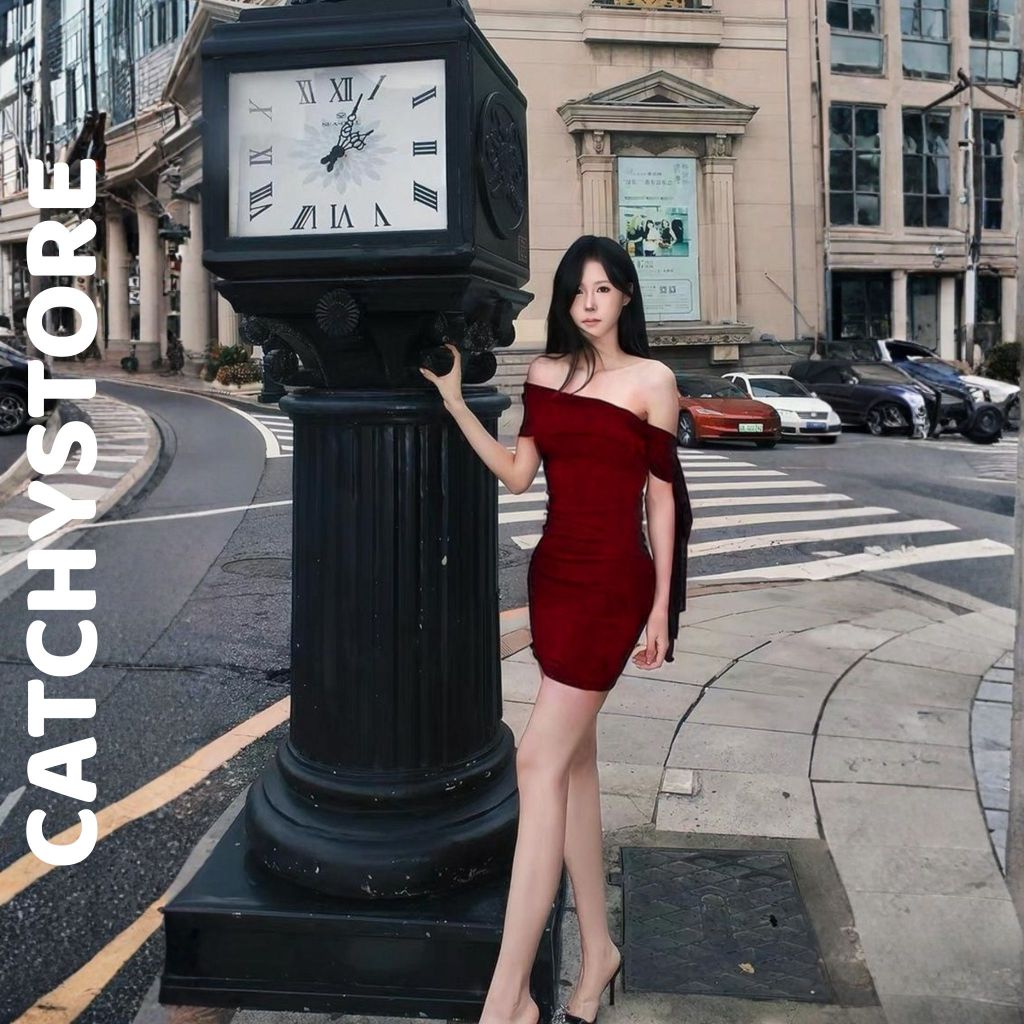 Đầm body nữ dáng ngắn thiết kế trễ vai thắt nơ bên hông tay đi tiệc sáng chảnh gợi cảm CATCHYSTORE | BigBuy360 - bigbuy360.vn