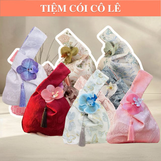  Túi gấm hồ điệp size 26 Shanhai túi lụa mặc áo dài phối hoa tua rua Túi đeo tay thanh lịch-Tiệm Cói Cô Lê 