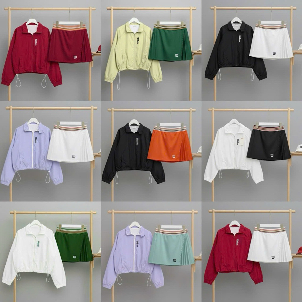 💖 SIÊU PHẨM: BỘ ĐỒ PICKLEBALL /TENNIS/GOLF NỮ WILSON - ÁO GIÓ PHỐI VÁY XẾP LY CÁ TÍNH 🎾⛳️