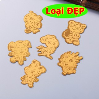 Miếng dán Mèo thần tài mạ vàng 24k rước lộc vào nhà / Miếng dán 12 con giáp dán điện thoại