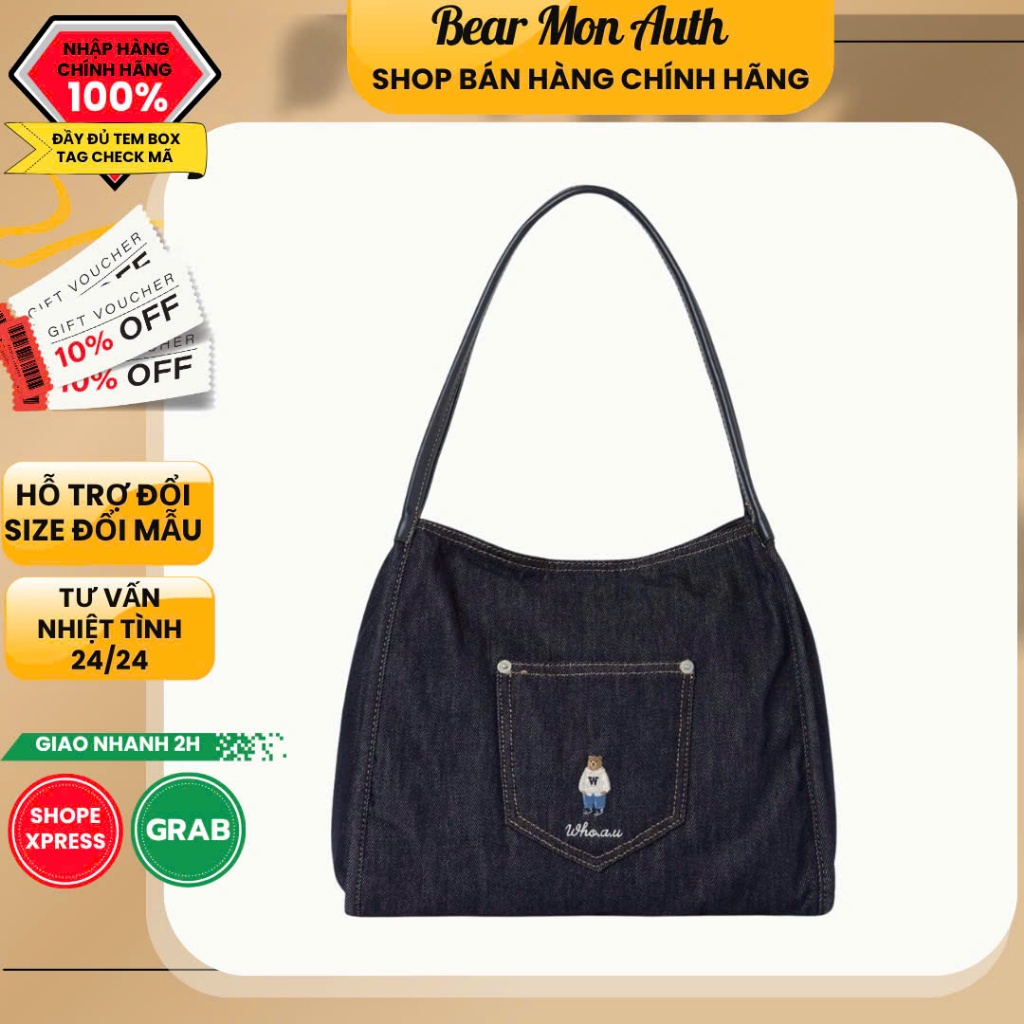 Túi Tote WHOAU Steve Canvas Denim Sholder bag TTWDNXD Màu Trắng kem navy