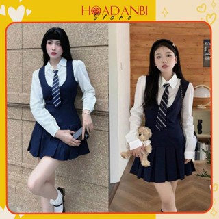  Set Áo Sơmi Trắng Kèm Cavat Rời Mix Yếm Tuyết Mưa Xếp Ly Phong Cách Hàn Quốc KiểuTặng Kèm Cavat 