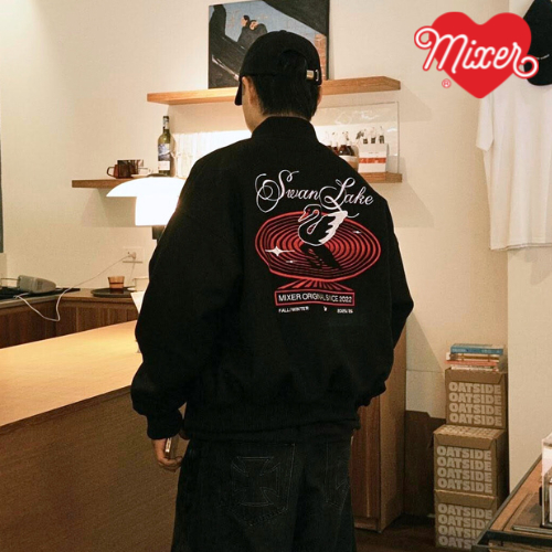 Áo khoác Bomber "MIXER Swanlake" chất dạ họa tiết thêu hình thiên nga cao cấp unisex nam nữ basic fo