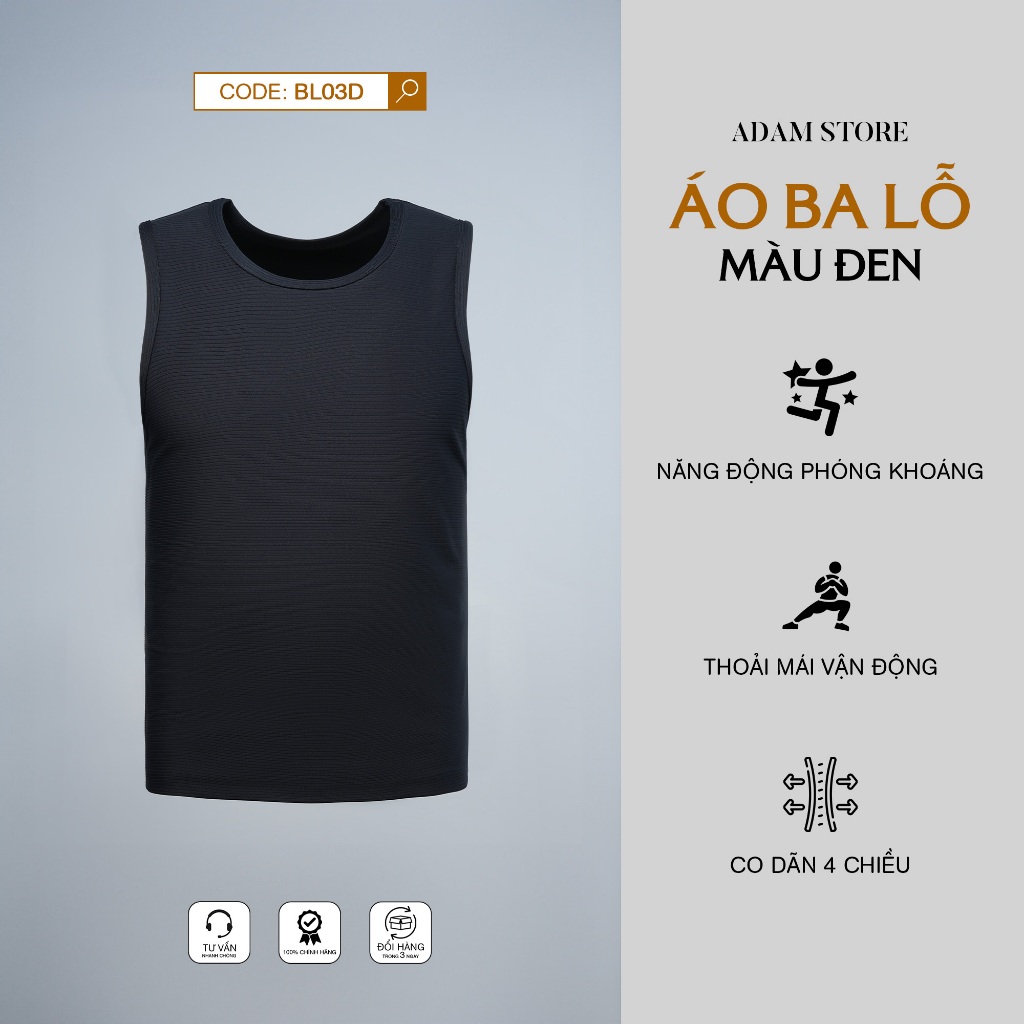 ÁO BA LỖ NAM ADAM STORE MÀU ĐEN BL03D