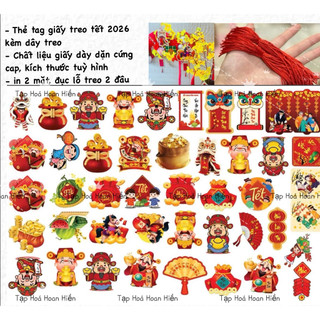 (Set 32-100c) Tag treo 2 mặt size to, thẻ treo trang trí Tết Bính Ngọ 2026 tặng kèm dây treo